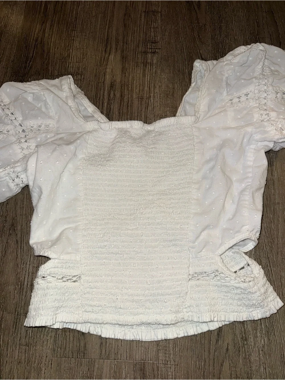 Anthropologie Forever that Girl White Eyelet Puff-Sleeve Cropped Blouse